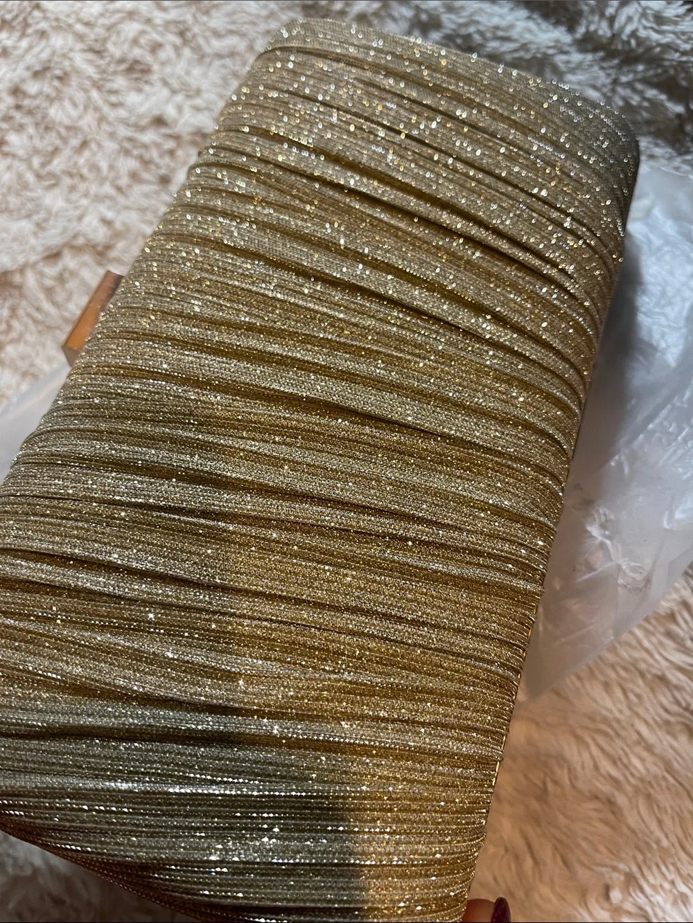 Shimmering Gold Pleated Evening Clutch NEW
